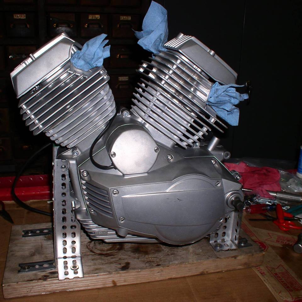 vapor blasted engine on stand