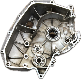 Crankcase half with dowels in situ
